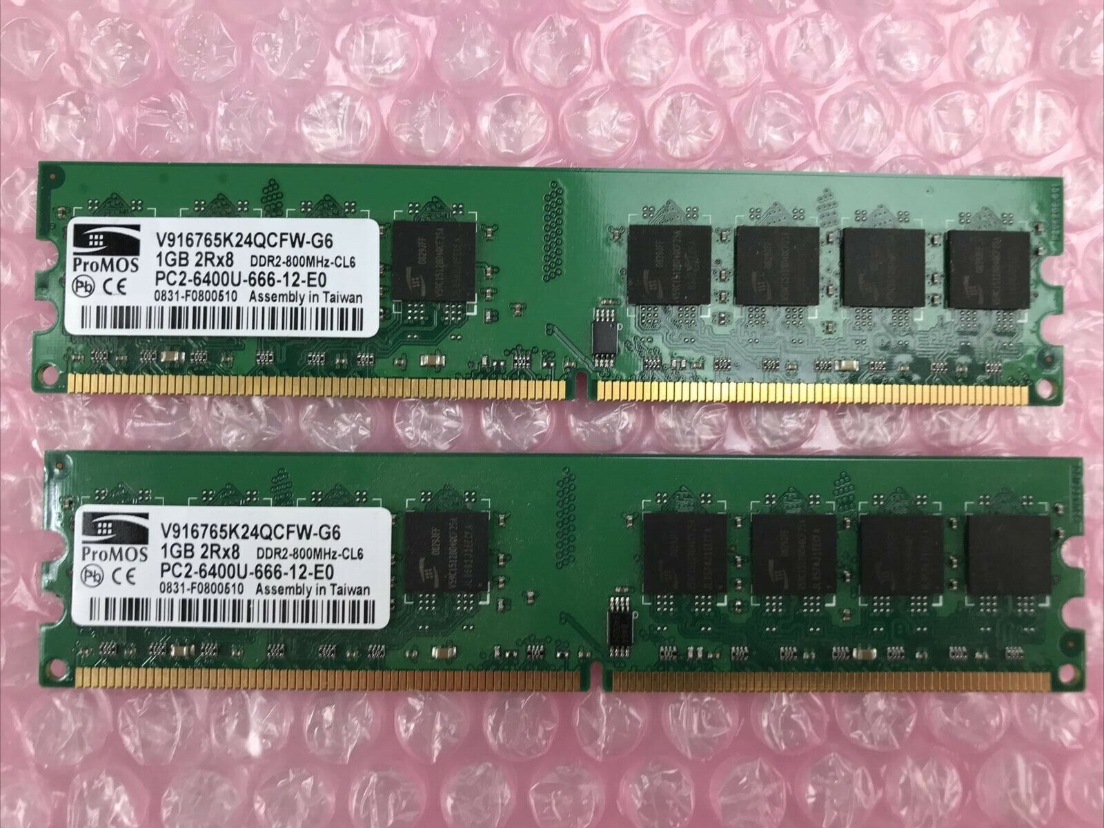 Lot of 2 ProMOS 512MB 1Rx8 DDR2-800 PC2-6400 240pin DIMM V916764K24QCFW-G6