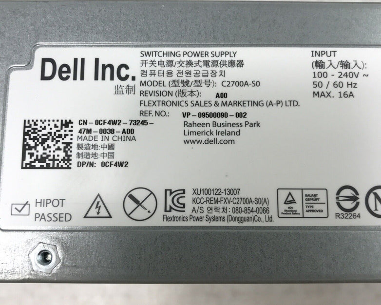 Dell CF4W2 C2700A-50 240V 16A 2700W Switching Power Supply 80+ Platinum MW3H3
