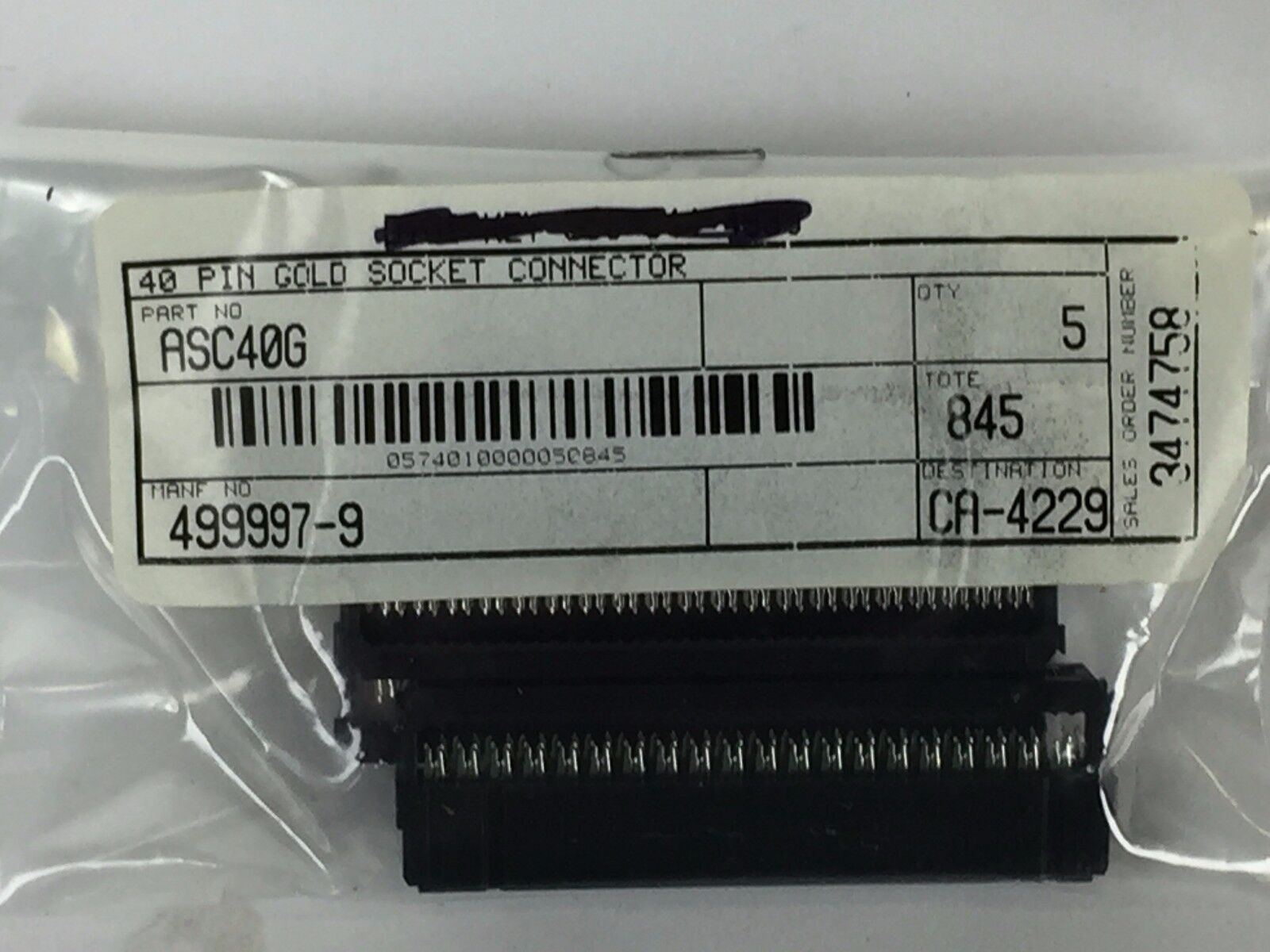 TE Connectivity AMP Connectors 499997-9 40 Pin Lot of 5