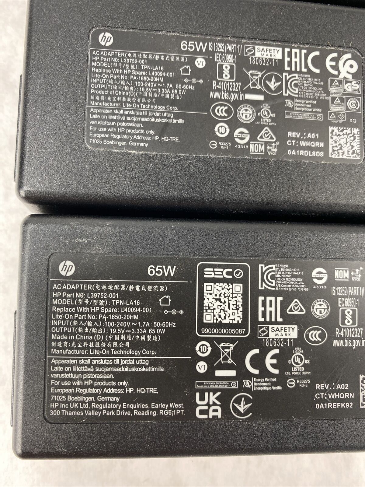 Lot( 5 ) HP L39752-00 L40094-001 65W TPN-LA16 7.4mm AC Adapter Power Supply OEM