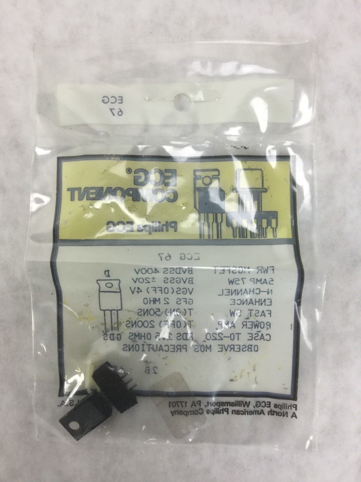 Philips ECG 67 Transistor, PWR MOSFET, 5AMP 75W, NEW SEALED