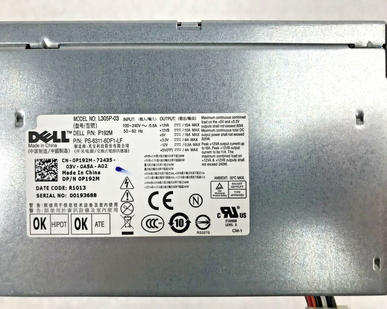 Dell 0PW114 0P192M L305P-03 305W Watt Power Supply