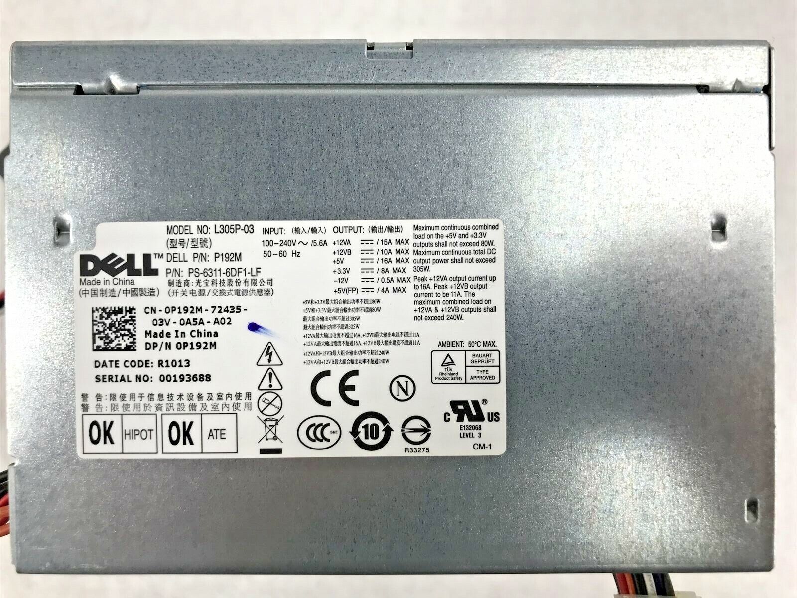 Dell 0PW114 0P192M L305P-03 305W Watt Power Supply