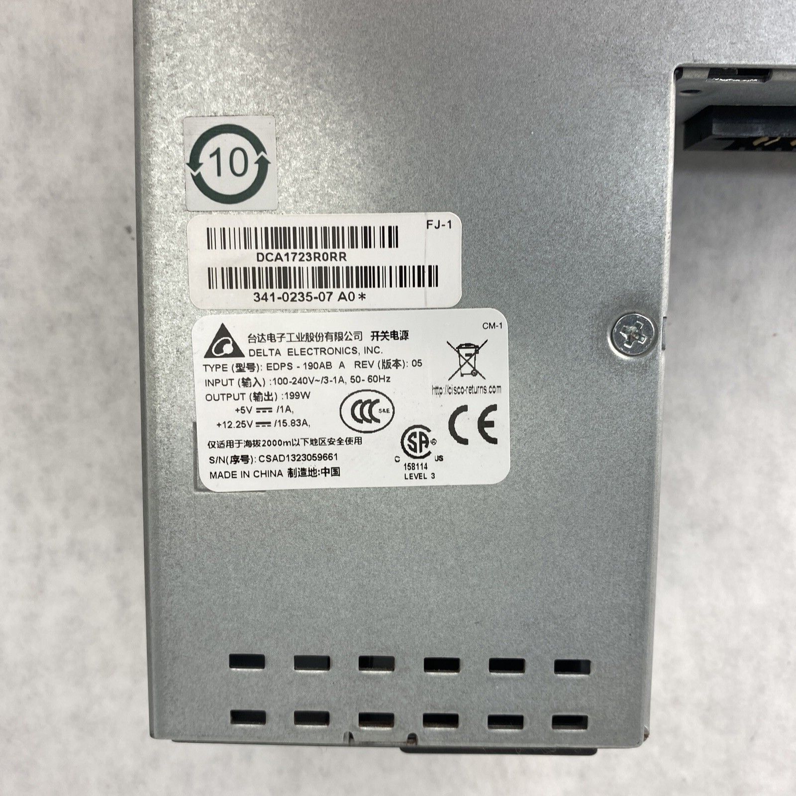 Cisco PWR-2911-AC Delta EDPS-190AB 199W AC Internal Power Supply 341-0235-07