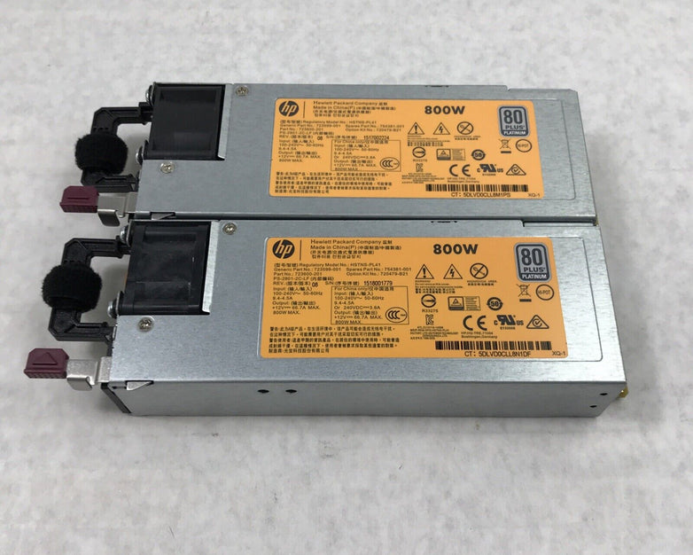 (Lot of 2) Hewlett Packard Company HSTNS-PL41 240v 60Hz 800W Server Power Supply