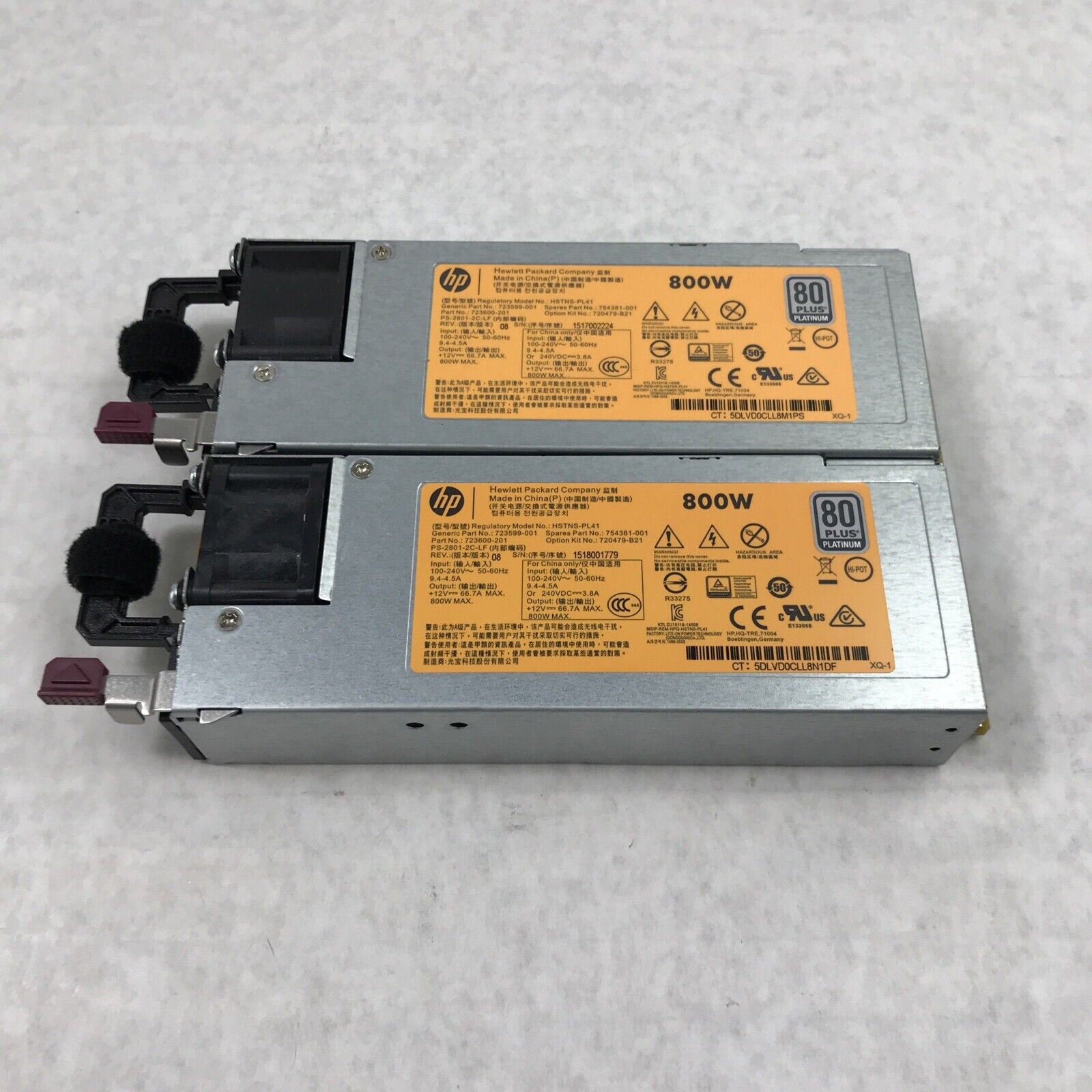 (Lot of 2) Hewlett Packard Company HSTNS-PL41 240v 60Hz 800W Server Power Supply