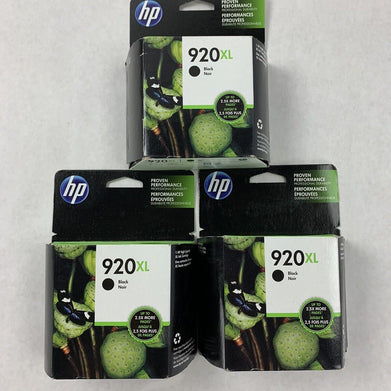 Lot of 3 OEM HP 920XL CD975AN Black Ink Cartridge EXP 9/17