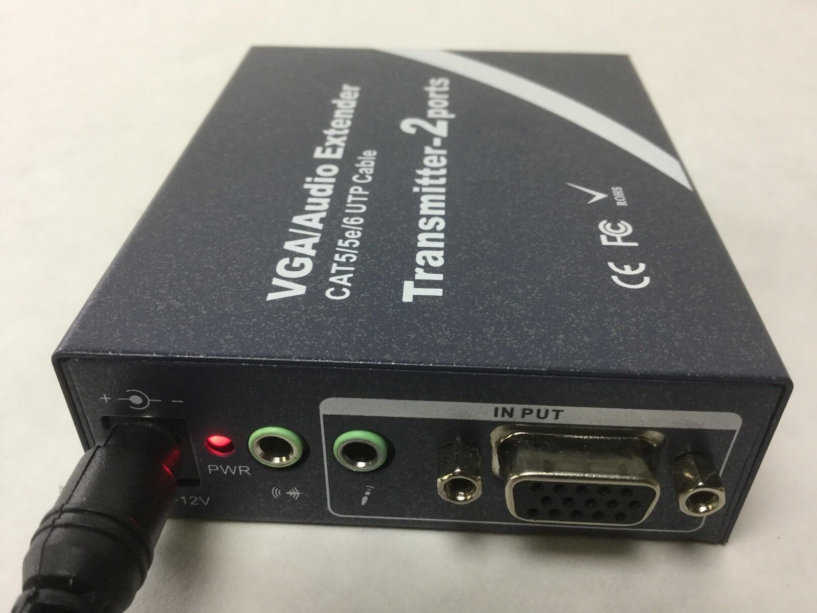 VGA/Audio Extender 1Transmitter-2ports(CAT5/5e/6 UTP Cable)w/Power Supply&Cables