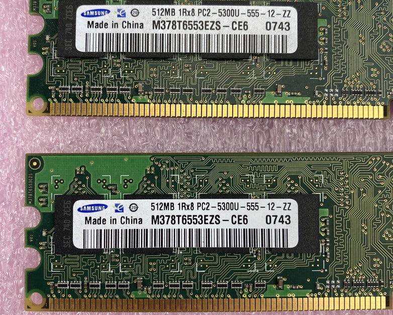 2x 512MB Samsung 5300U desktop PC RAM DDR2 M378T6553EZS-CE6