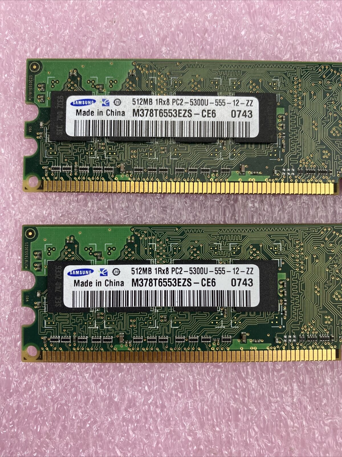 2x 512MB Samsung 5300U desktop PC RAM DDR2 M378T6553EZS-CE6