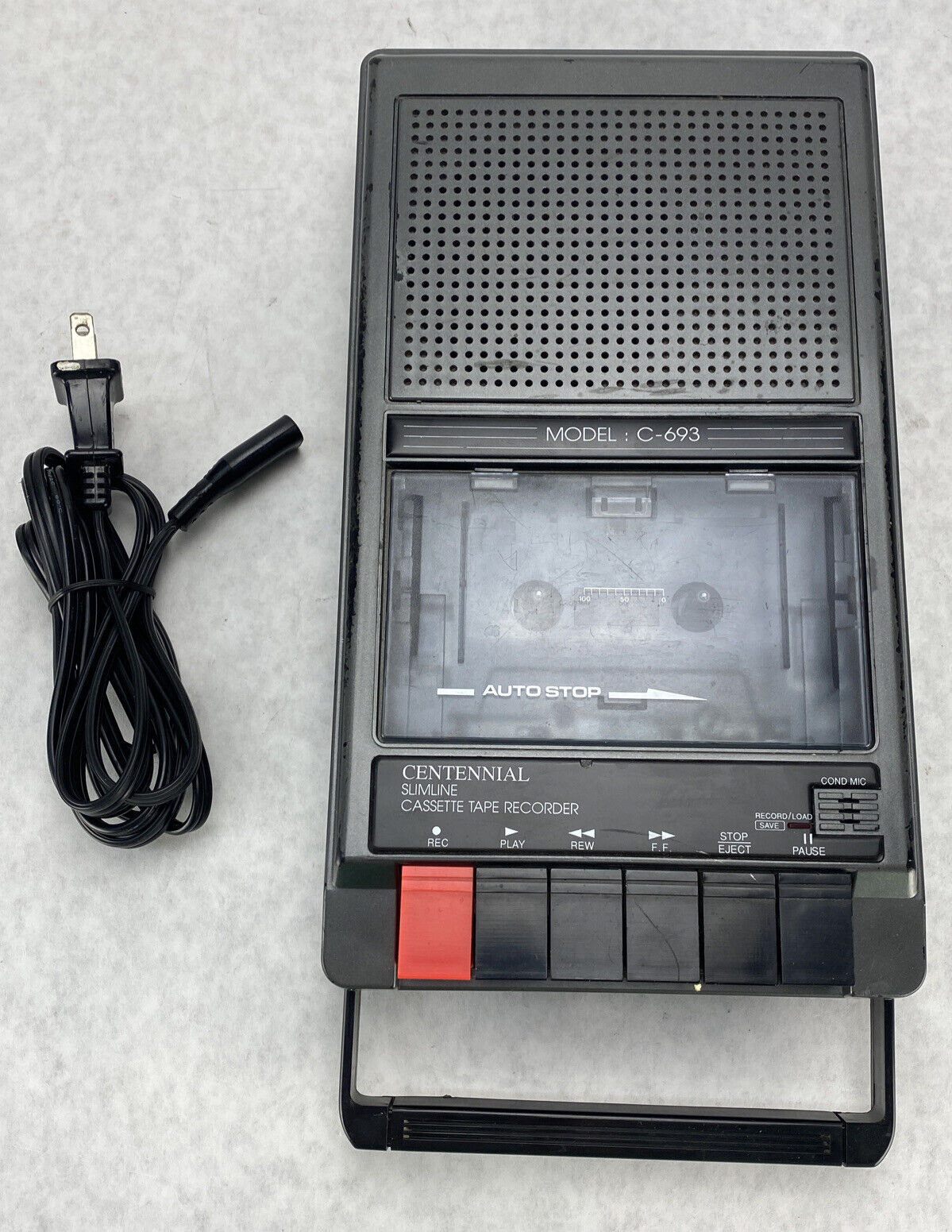 Centennial C-693 Slimline Cassette Tape Recorder NO FAST FORWARD
