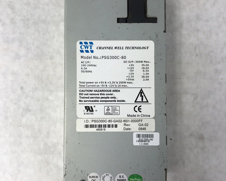 CWT PSG300C-80 Power Supply PSU 20-pin ATX Channel Well Technology