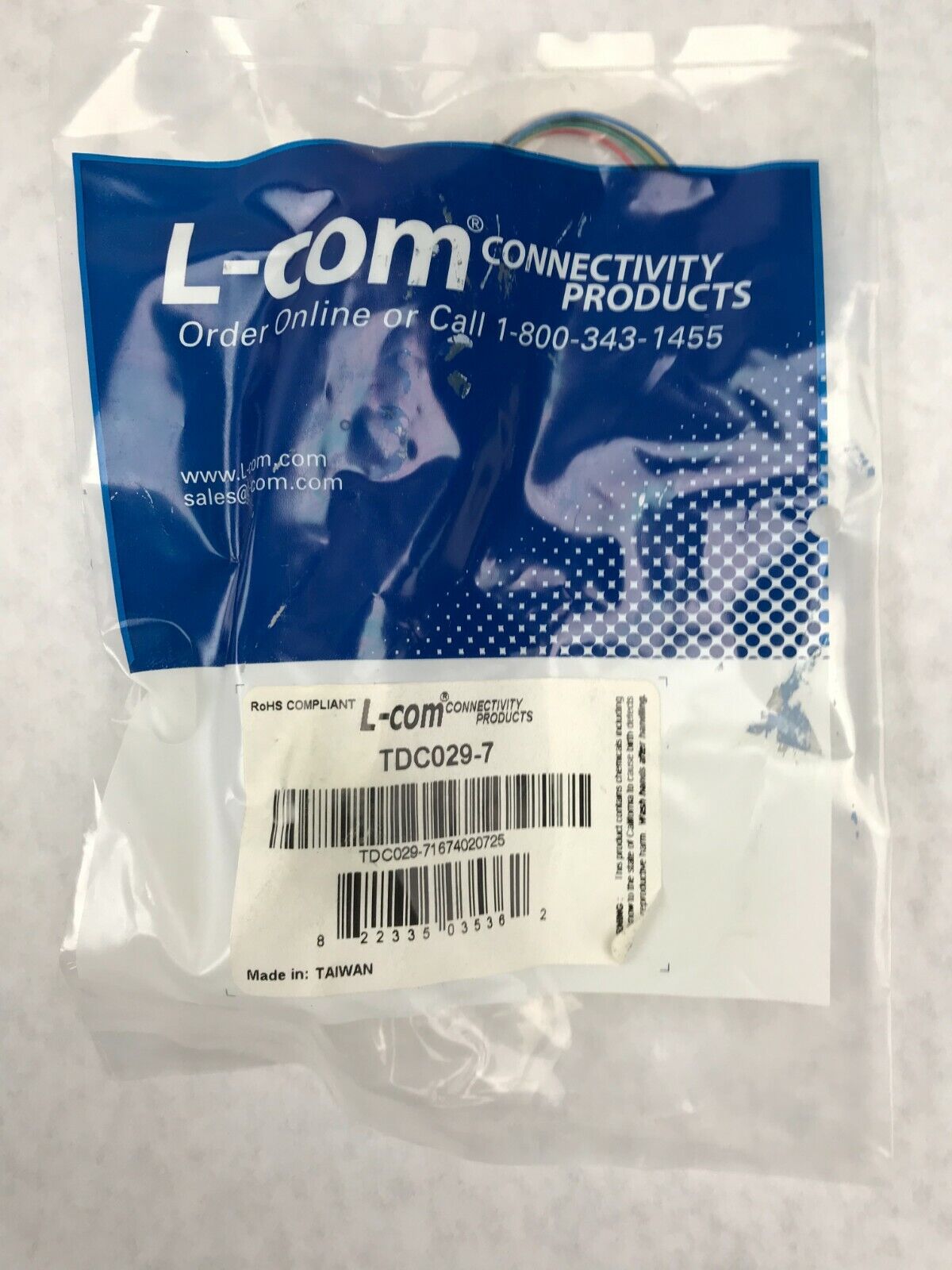 Lot of 9 L-Com TDC029-7 Flat Modular Cable, RJ12 Tinned End 7.0 ft