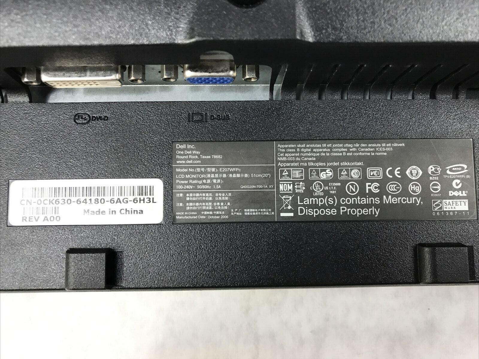 LOT OF 2 Dell E207WFPC 20 Inch Monitor DVI VGA - Grade B