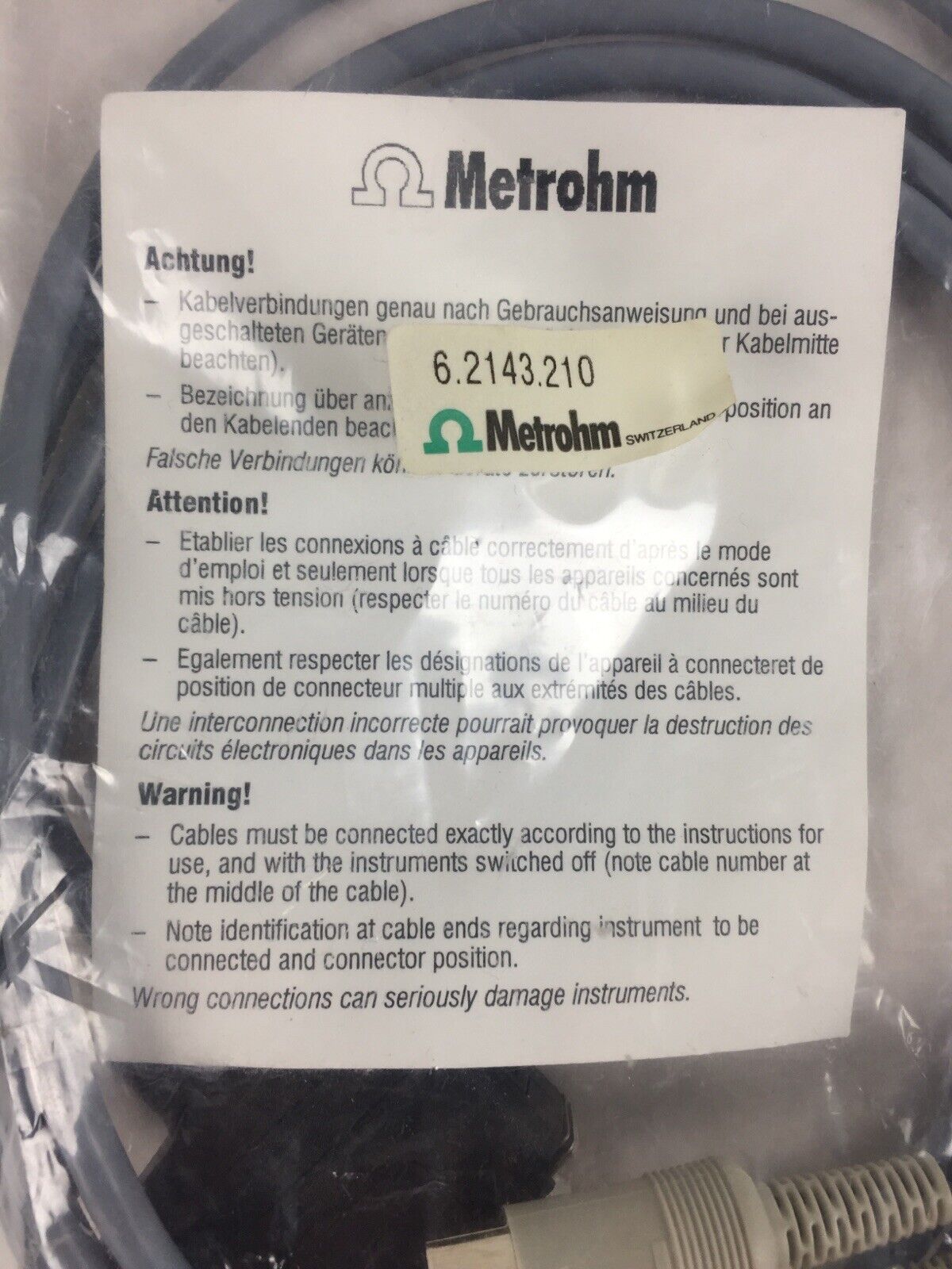 METROHM BRINKMANN 6.2143.210 CONNECTING CABLE
