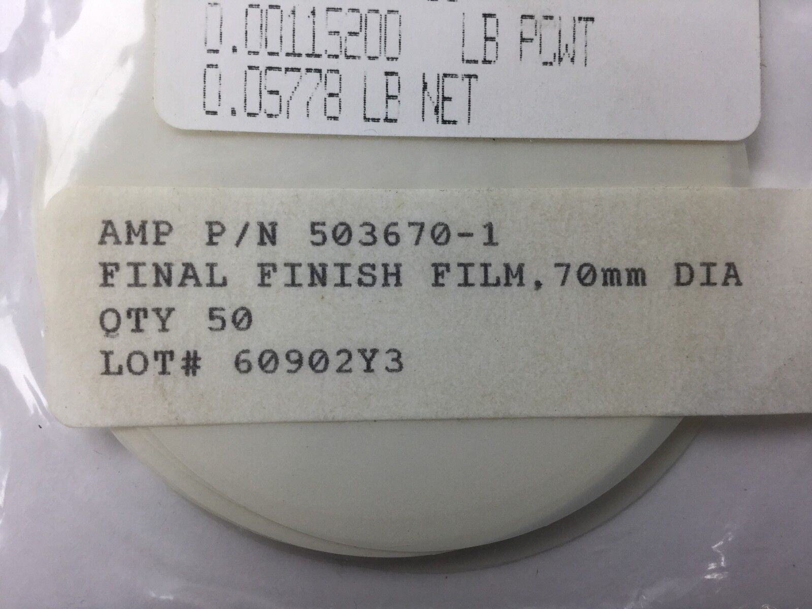 AMP Final Finishing Film 70mm Dia 503670 1 (Lot of 50)