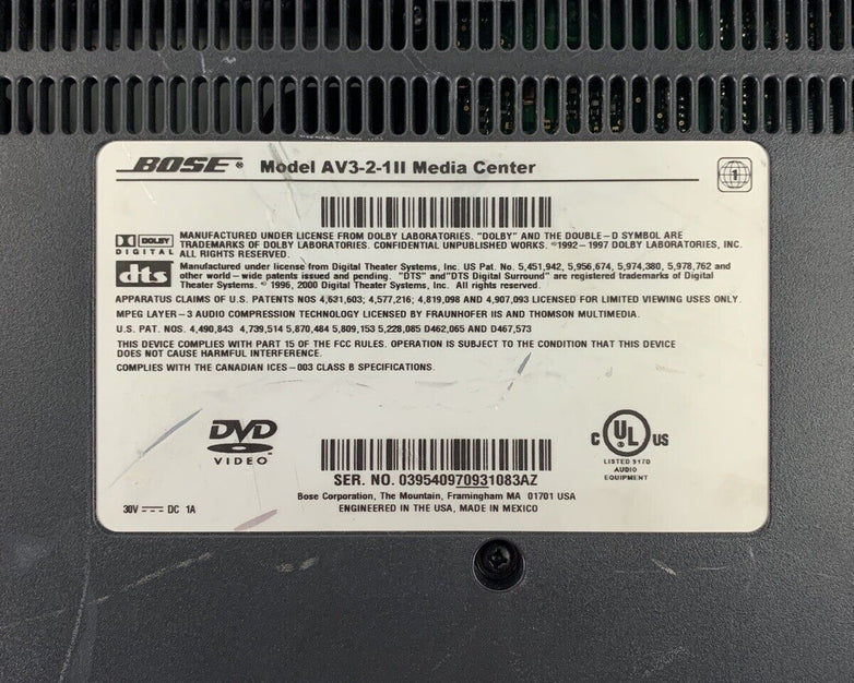 Bose Model av3-2-1 Series 2 Media Center with Speakers Untested