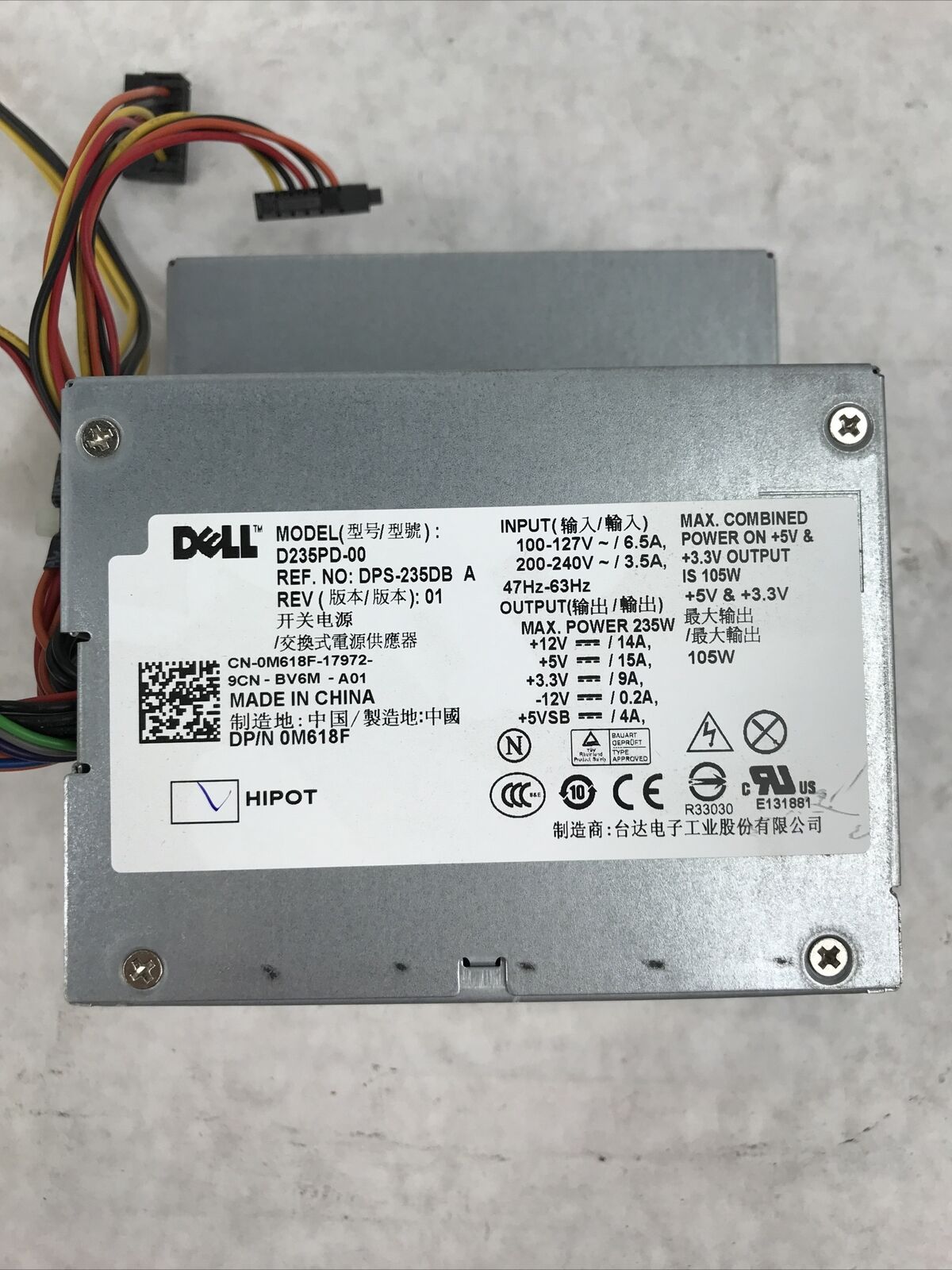 Dell Optiplex 360 380 235W Power Supply D235PD-00 DP/N 0M618F M618F