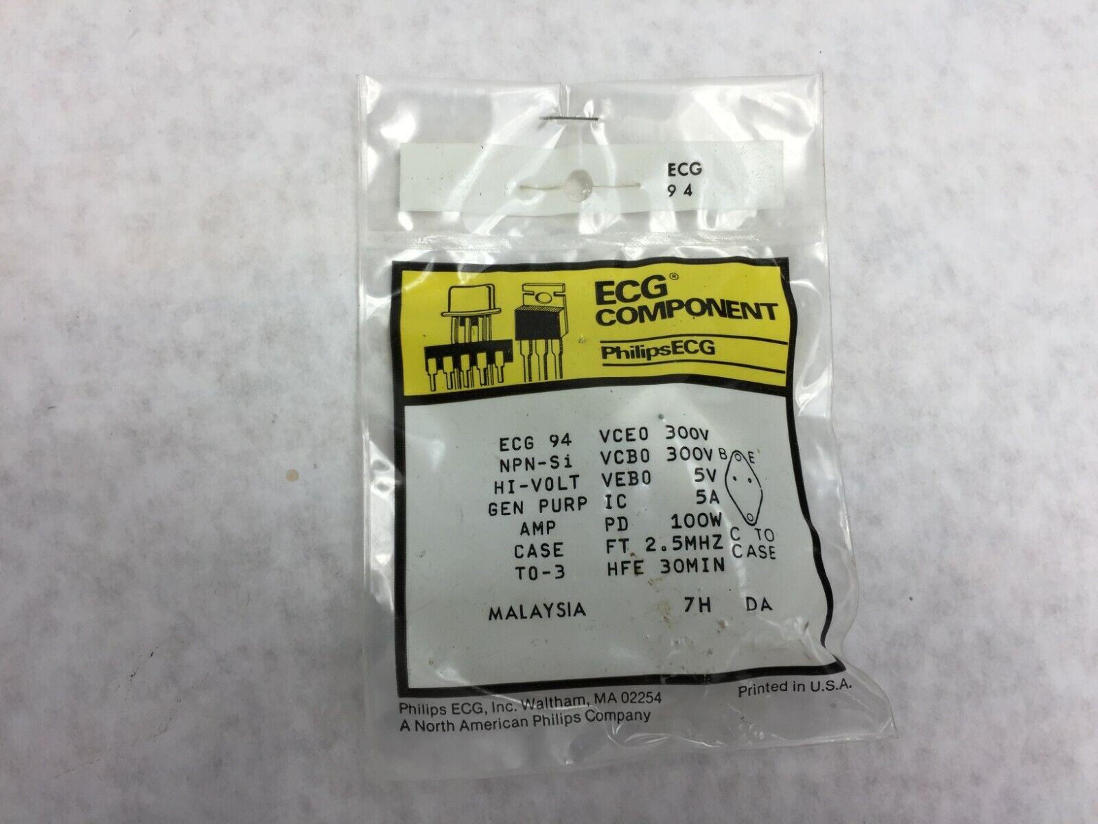 ECG 94 Integrated Circuit NPN-Si Case TO-3 High-Volt General Purpose