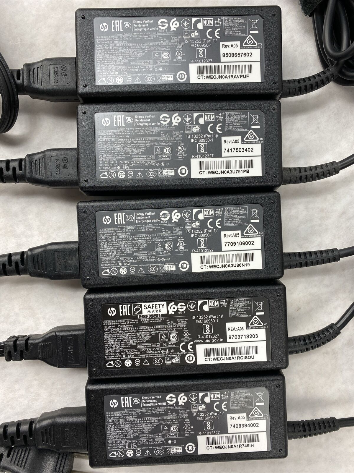 Lot( 5 ) HP 756413-001 PA-1650-32HY 65W Genuine AC Adapters 19.5V 3.33A 7.4mm