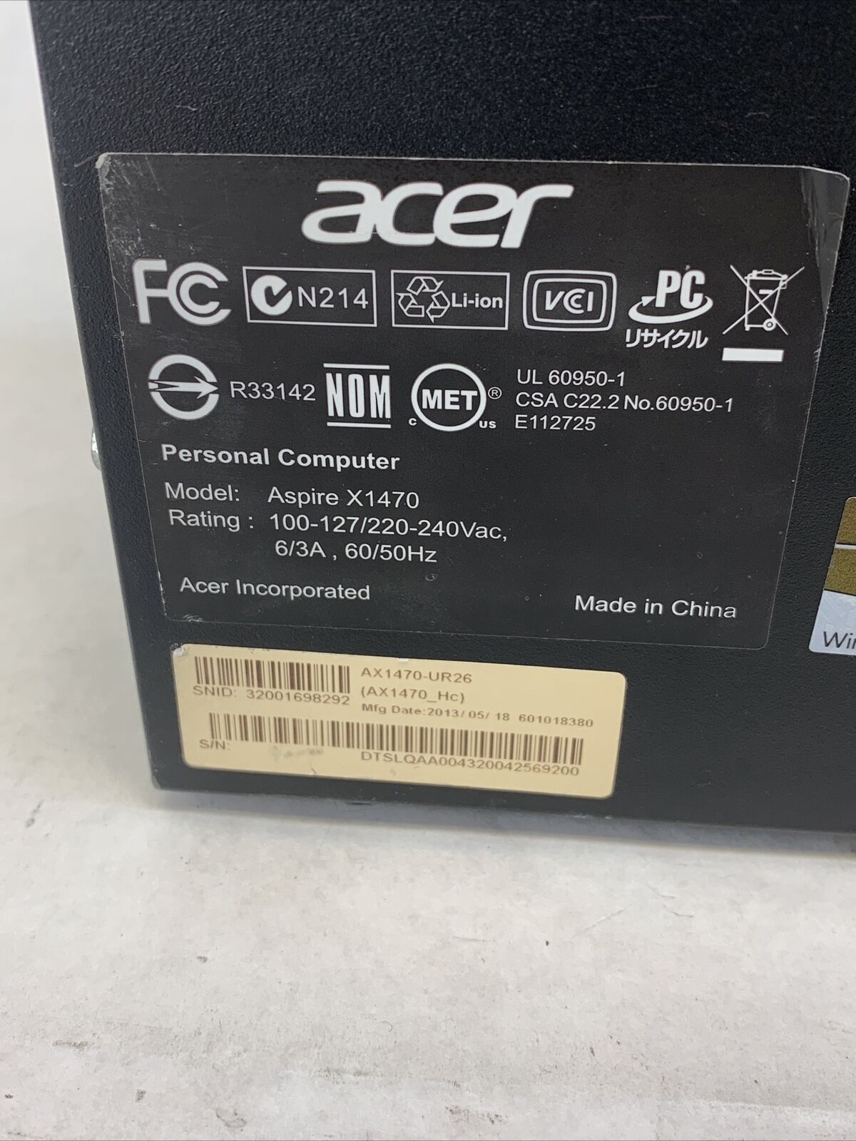 Acer Aspire X1470 SFF AMD A6-3620 2.2GHz 4GB RAM No HDD No OS