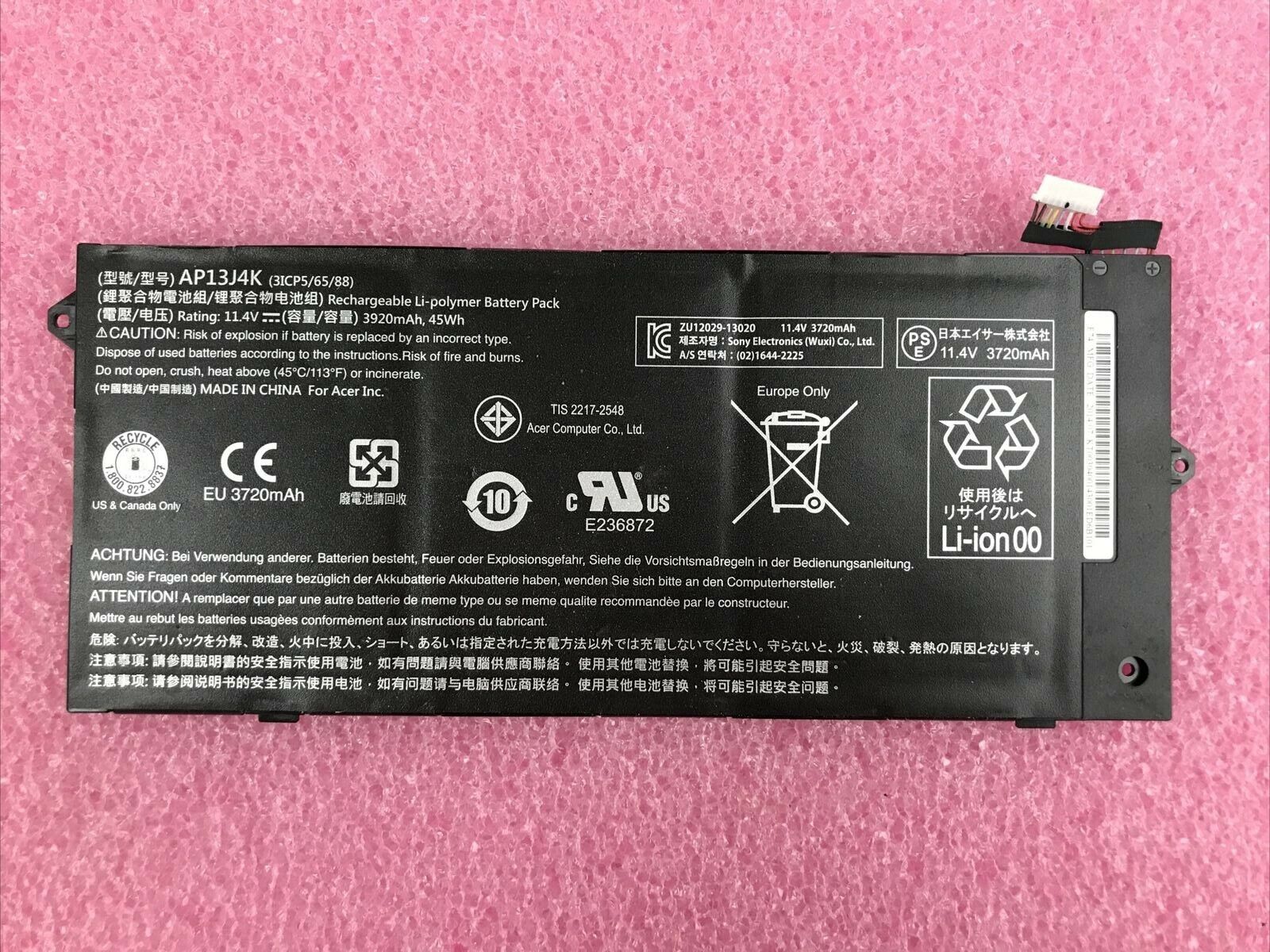 ChromeBook C720 Battery KT.00304.001 AP13J4K ACER BATTERY 11.4V 3720MAH-Untested
