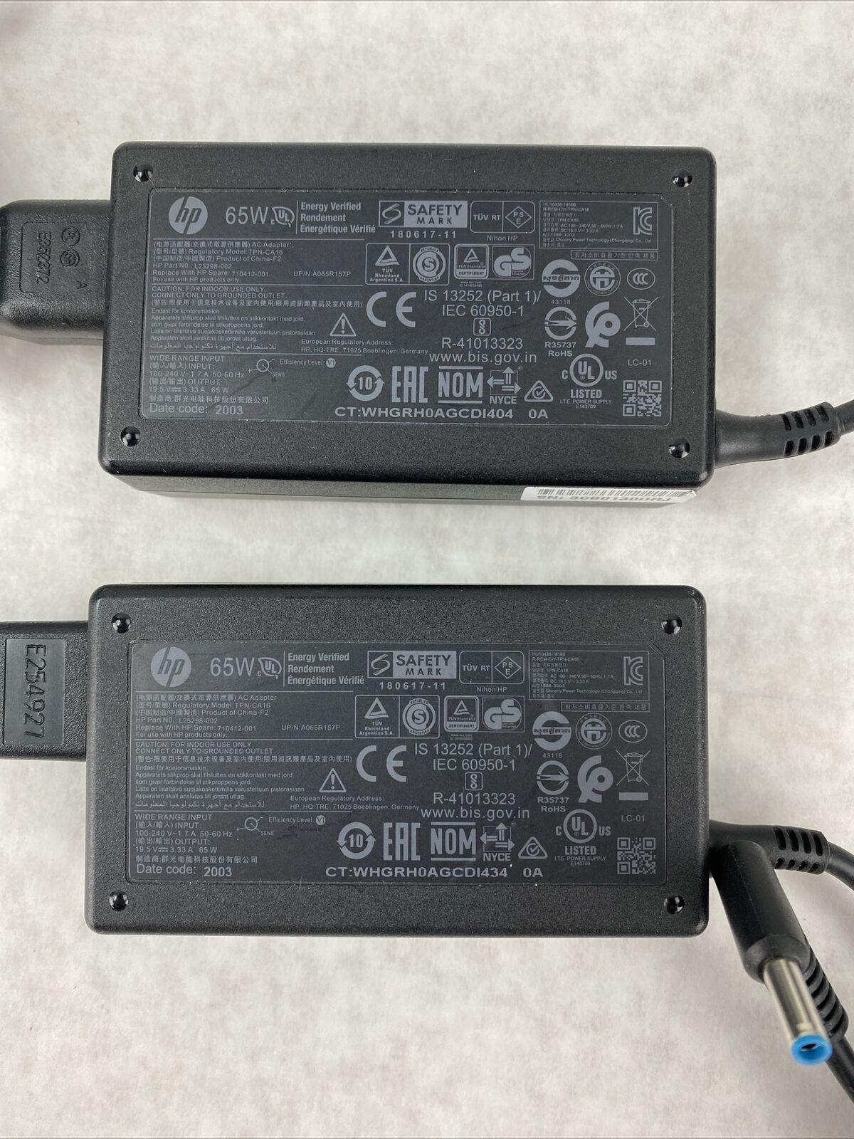 Lot( 2 ) HP L25298-002 Laptop Charger 65W Power Adapter 710412-001 Blue Tip