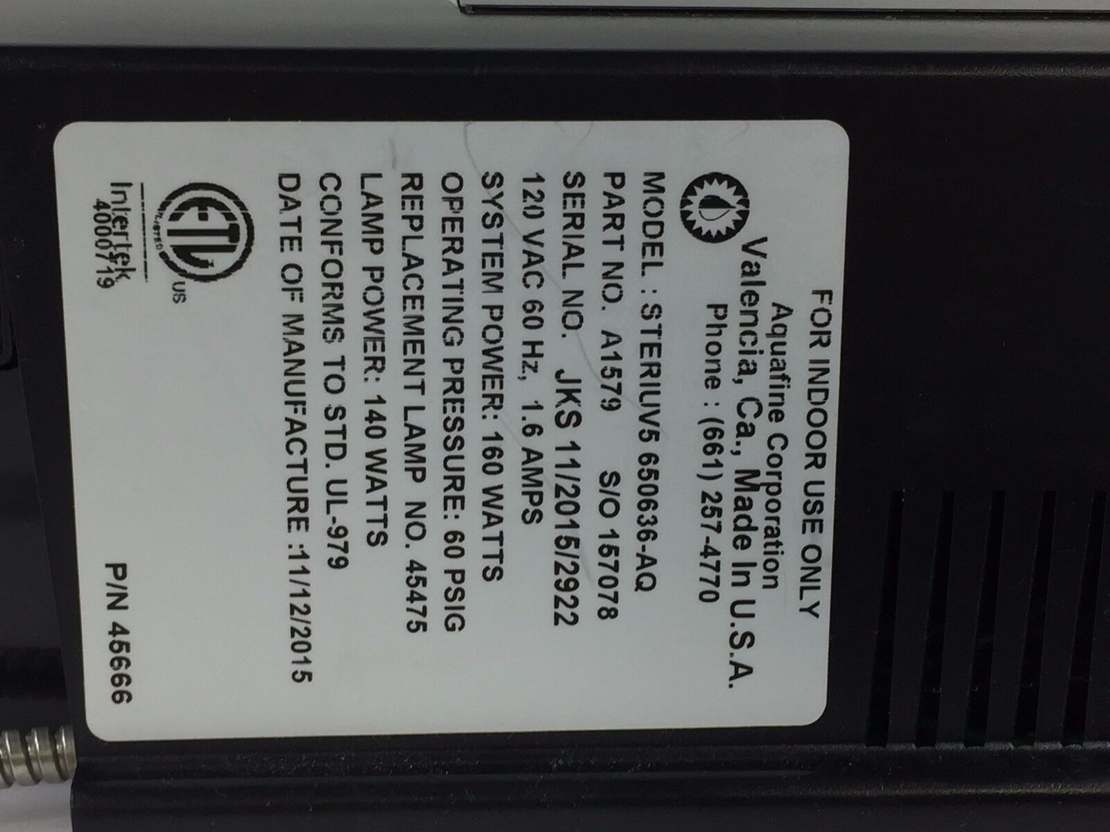 Steris Pro20 UVMax UV System - Parts or Repair