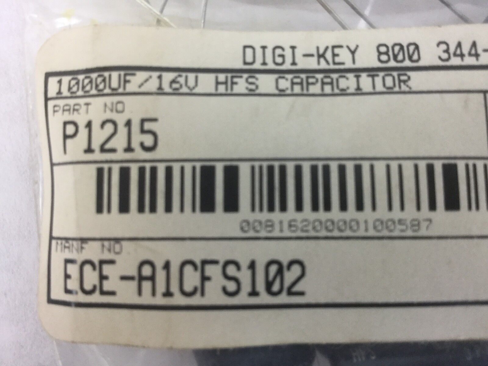 Capacitor 1000UF 16V HFS  P1215  Lot of 7  NEW