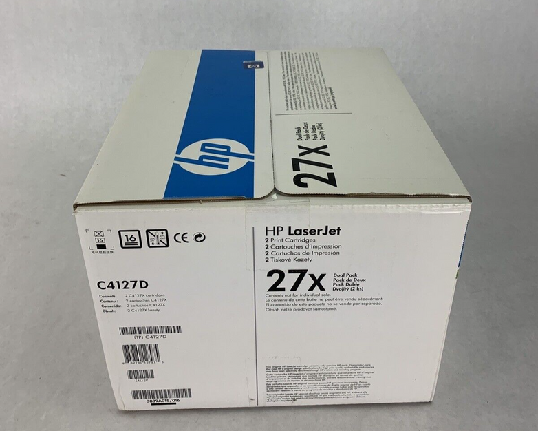 New Sealed OEM HP C4127D Dual Pack 2-27X Black Toner for Laserjet 4000 & 4050