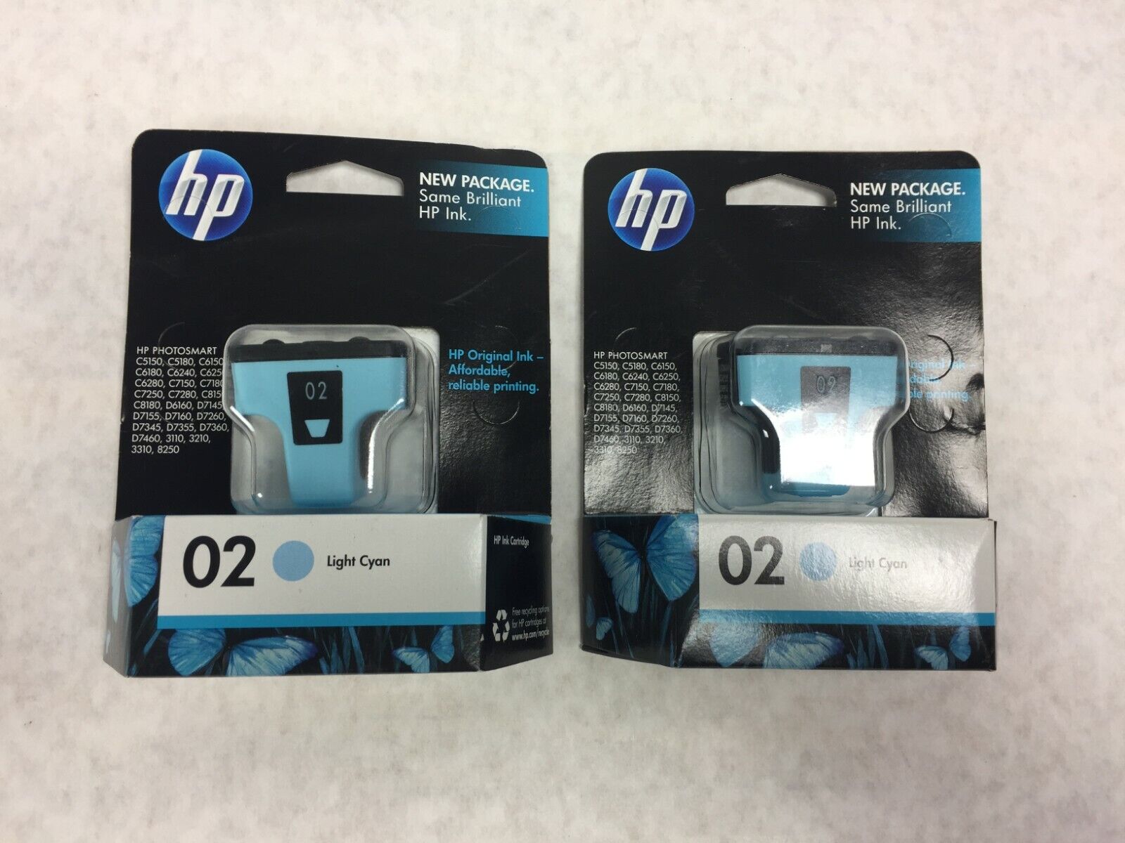 OEM HP 02 Light Cyan  Ink Cartridge C8774WN   Lot of 2   Warranty date Aug 2011