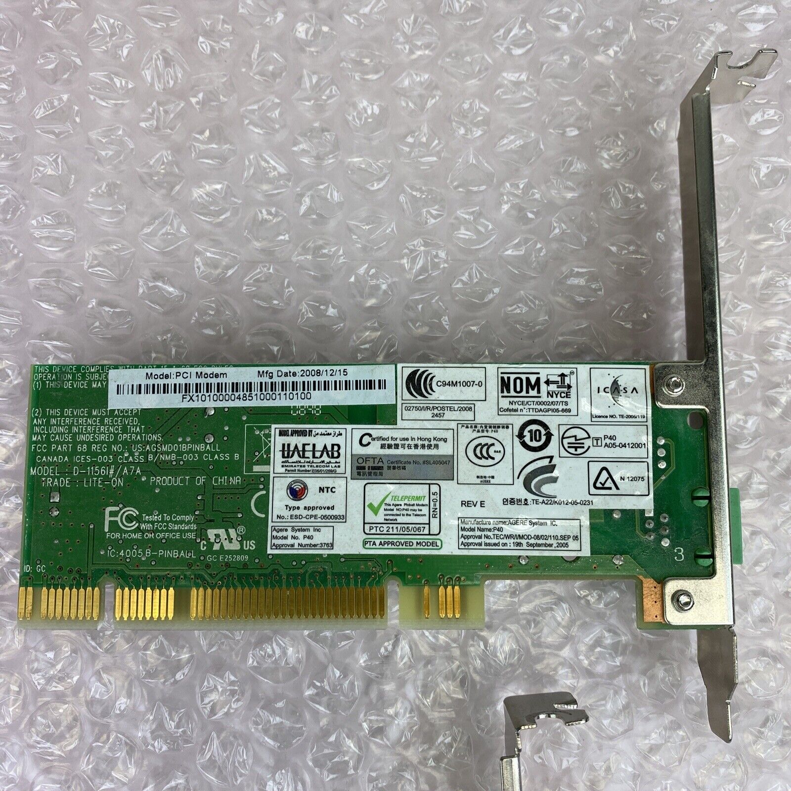 Lot of 3 various PCI card 56k fax modems Conexant KB5815G Agere 90109-2 P40