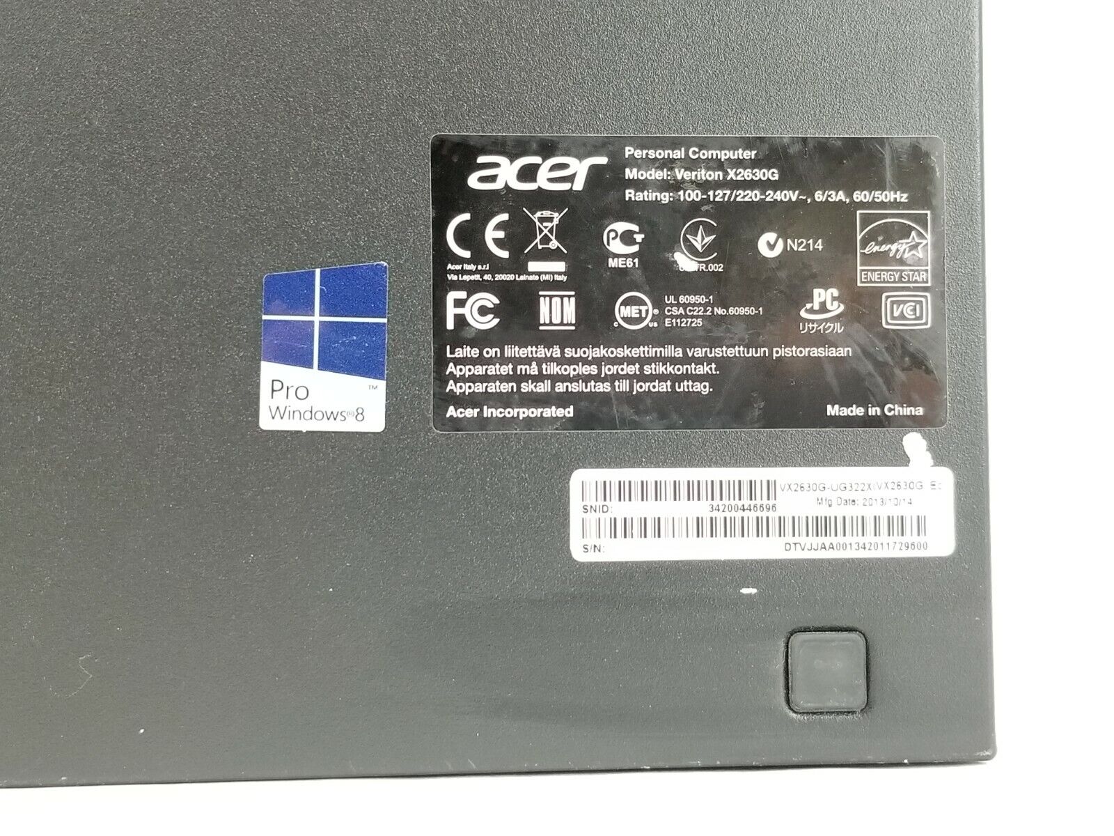 Acer Veriton X2630G SFF Intel Pentium G3220 3.0GHz 4GB RAM No HDD No OS