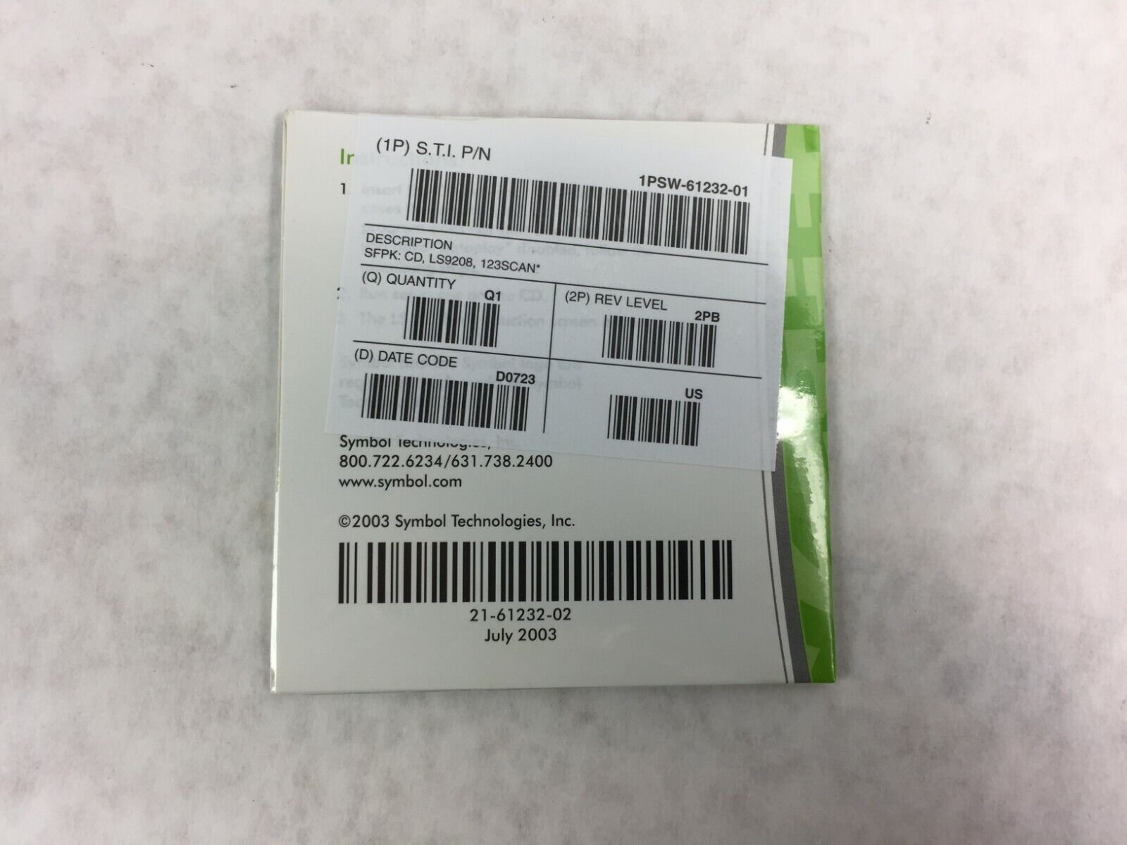 Genuine Symbol Technologies CD ONLY for LS9208    1PSW-61232-01   Factory Sealed