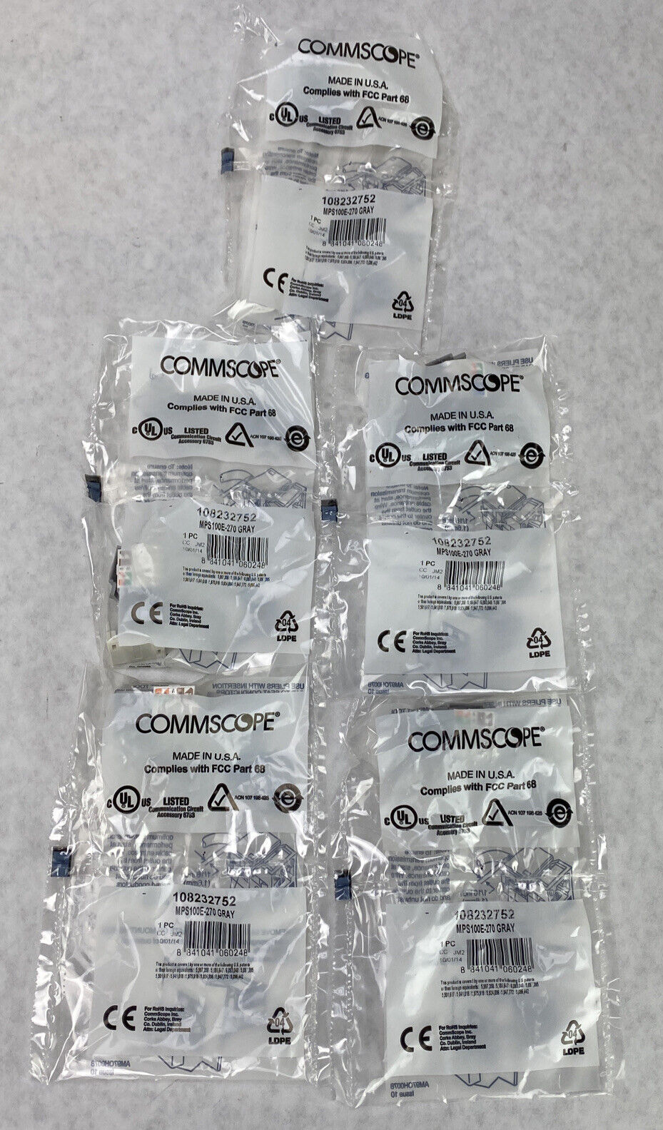 Lot( 5 ) Commscope 108232745 CAT5E Jack MPS100E-270 Gray USA Made