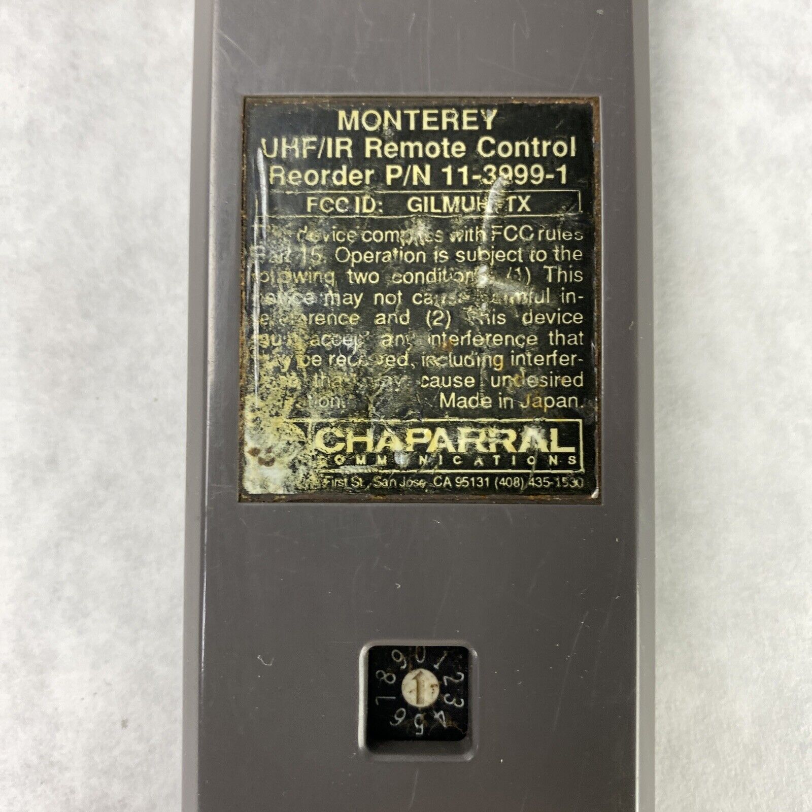Chaparral Communications 11-3999-1 Monterey UHF/IR Remote Control BAD CHup