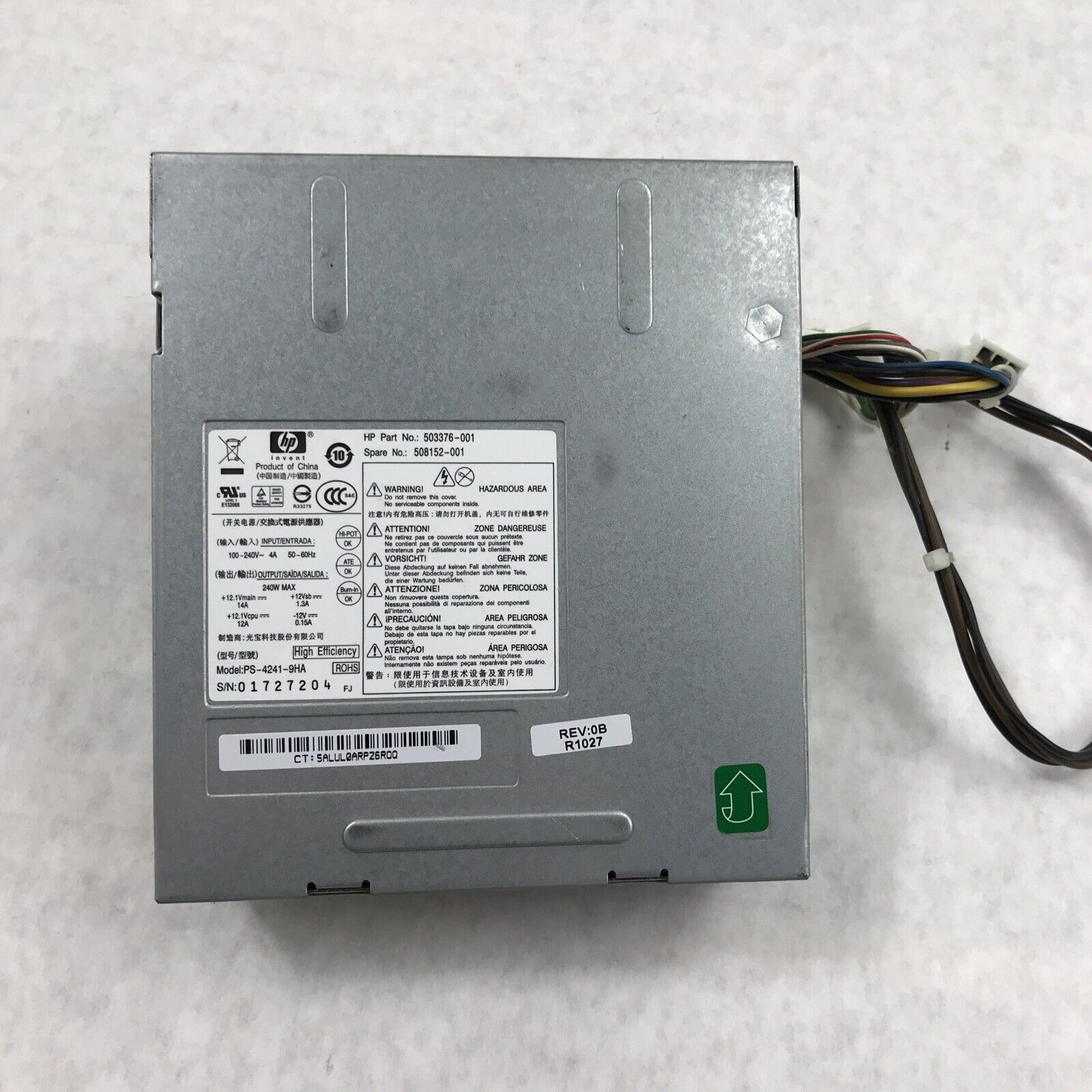HP 503376-001 240V 60Hz 240W Desktop Power Supply 508152-001