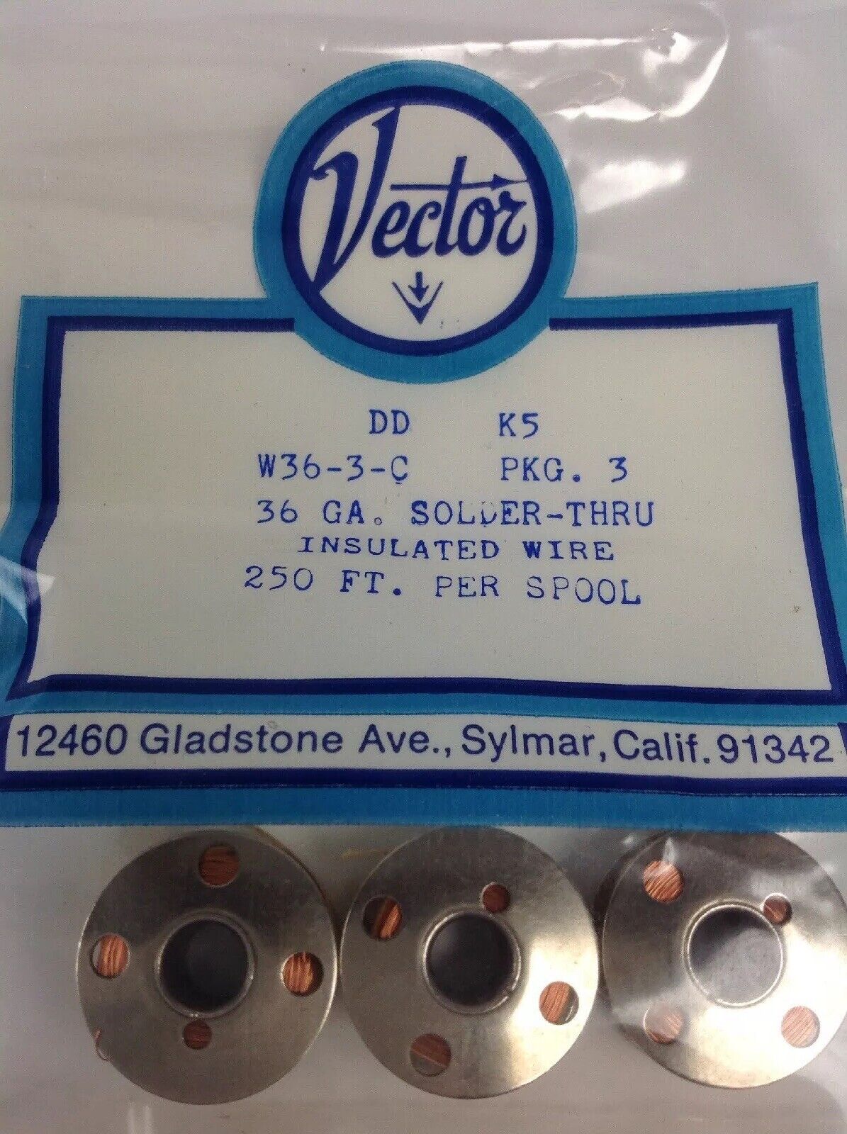 Vector W36-3-C Insulated Solder-Thru Copper Wire 3 Spools of 250 ft. DD K5