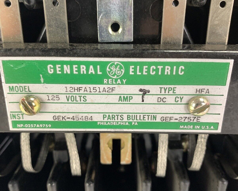GE 12HFA151A2F Auxiliary Relay 125 Volts DC/CY Type HFA No Cover