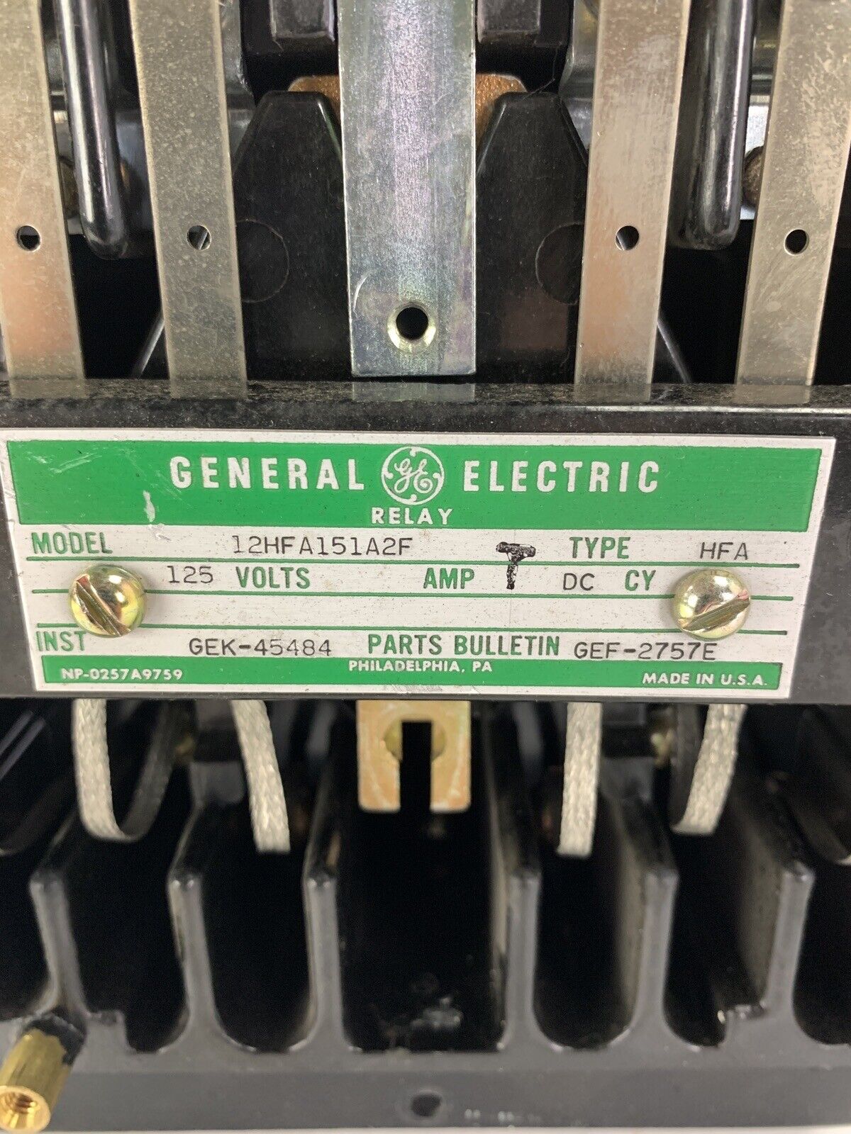 GE 12HFA151A2F Auxiliary Relay 125 Volts DC/CY Type HFA No Cover