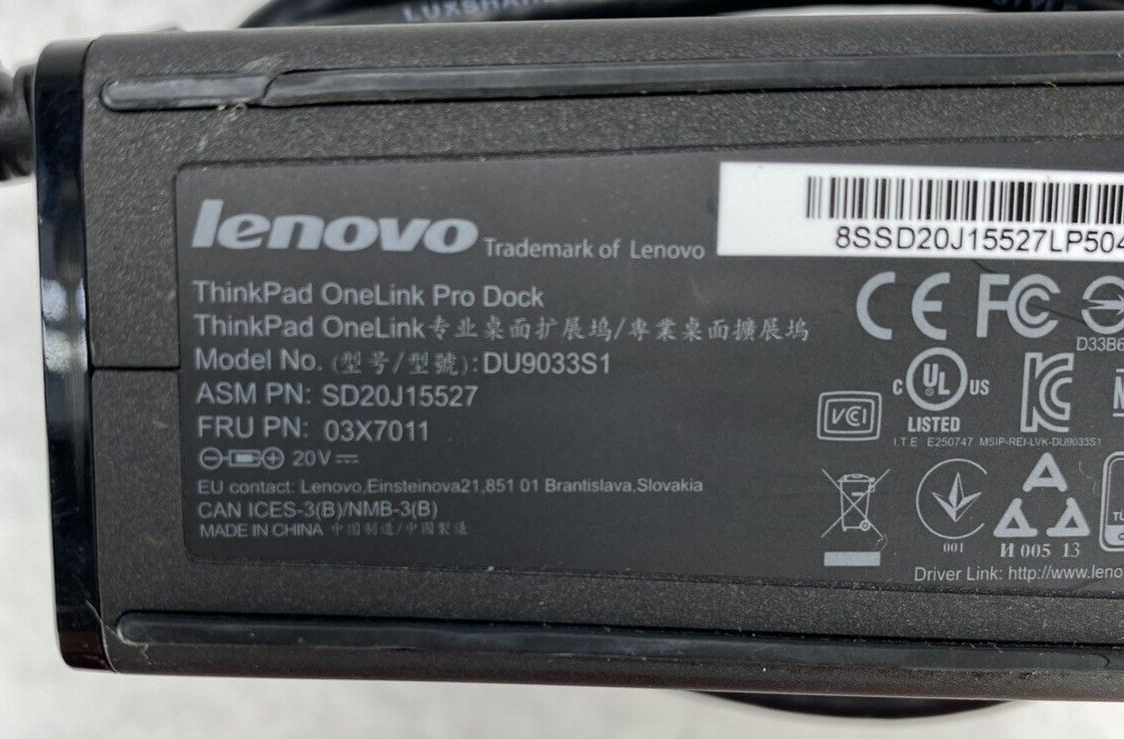 Lenovo 03X7011 ThinkPad OneLink DU9033S1 Dock DVI DisplayPort USB3.0 but NO PSU