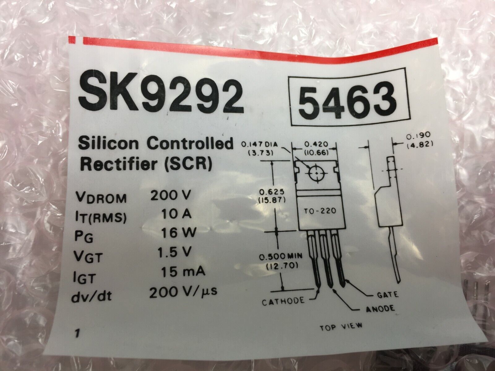 NOS  RCA SK9292 Silicon Controlled Rectifier  Lot of 5