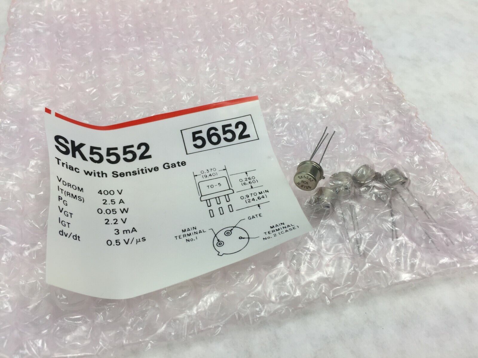 RCA SK5552 Triac with Sensitive Gate   Lot of 5   NOS