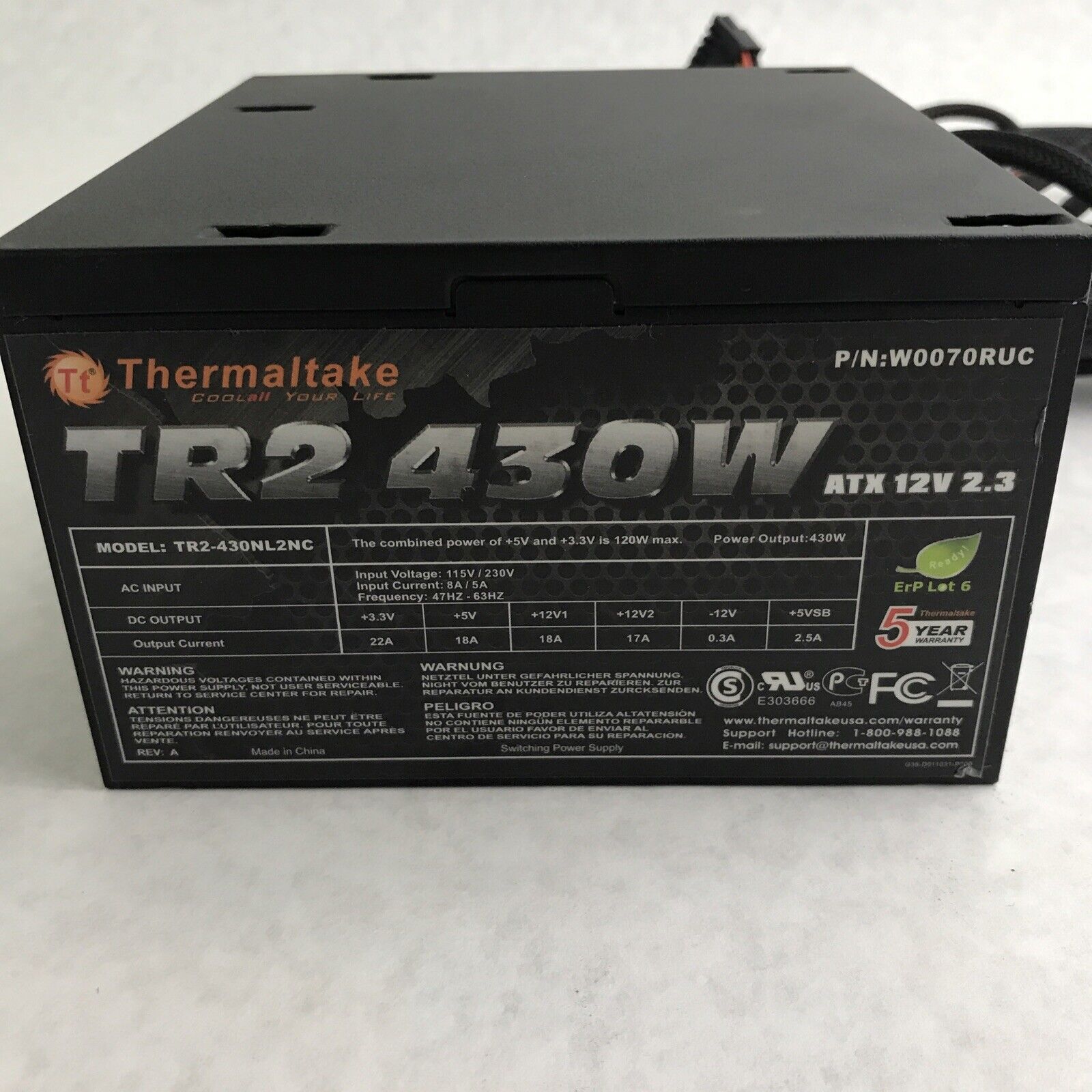 Thermaltake TR2 W0070RUC 430W ATX 230V 8A 63Hz 430W 20+4-Pin Power Supply