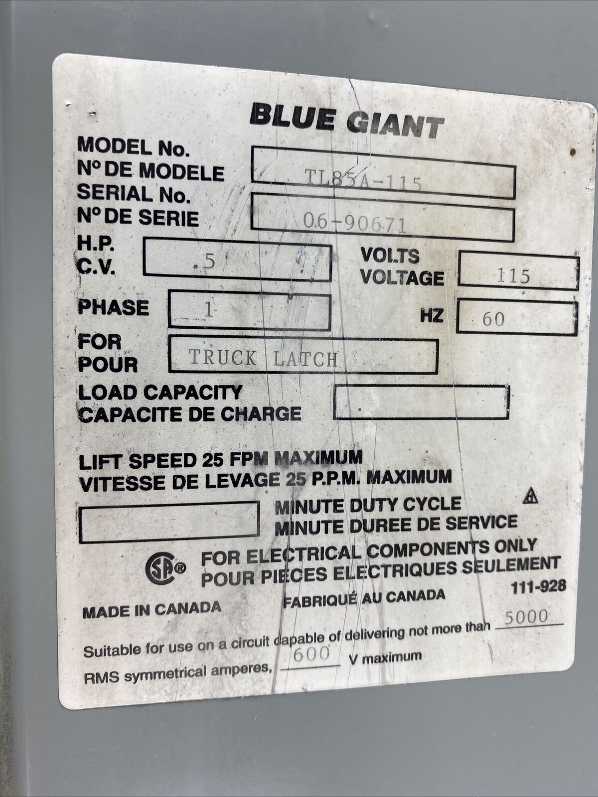 Blue Giant 038-158 ES Truck Restraint Control Panel 115V/VAC