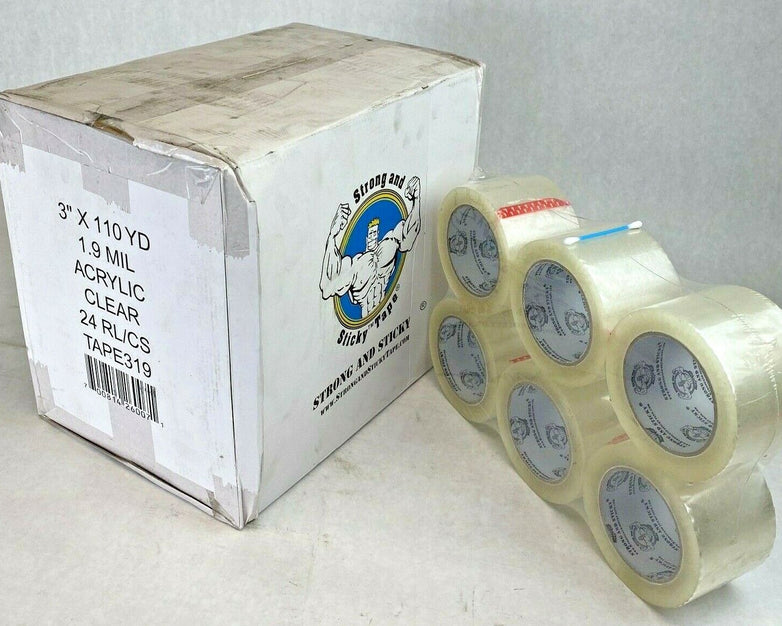 24 rolls Strong and Sticky 1.9 Mil Acrylic Clear tape 3" x 110 yd or 72mm x 100m