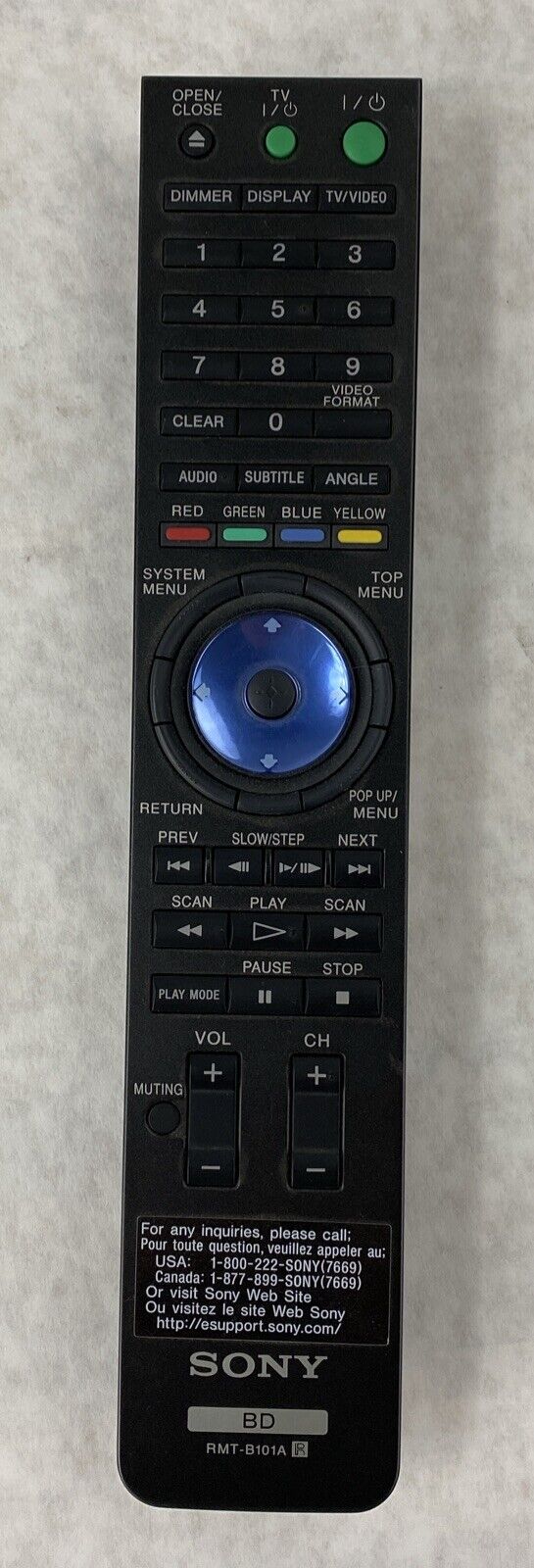 Sony RMT-B101A Genuine Remote Control for Blu-Ray Player BDPS300 BDPS301 BDPS500