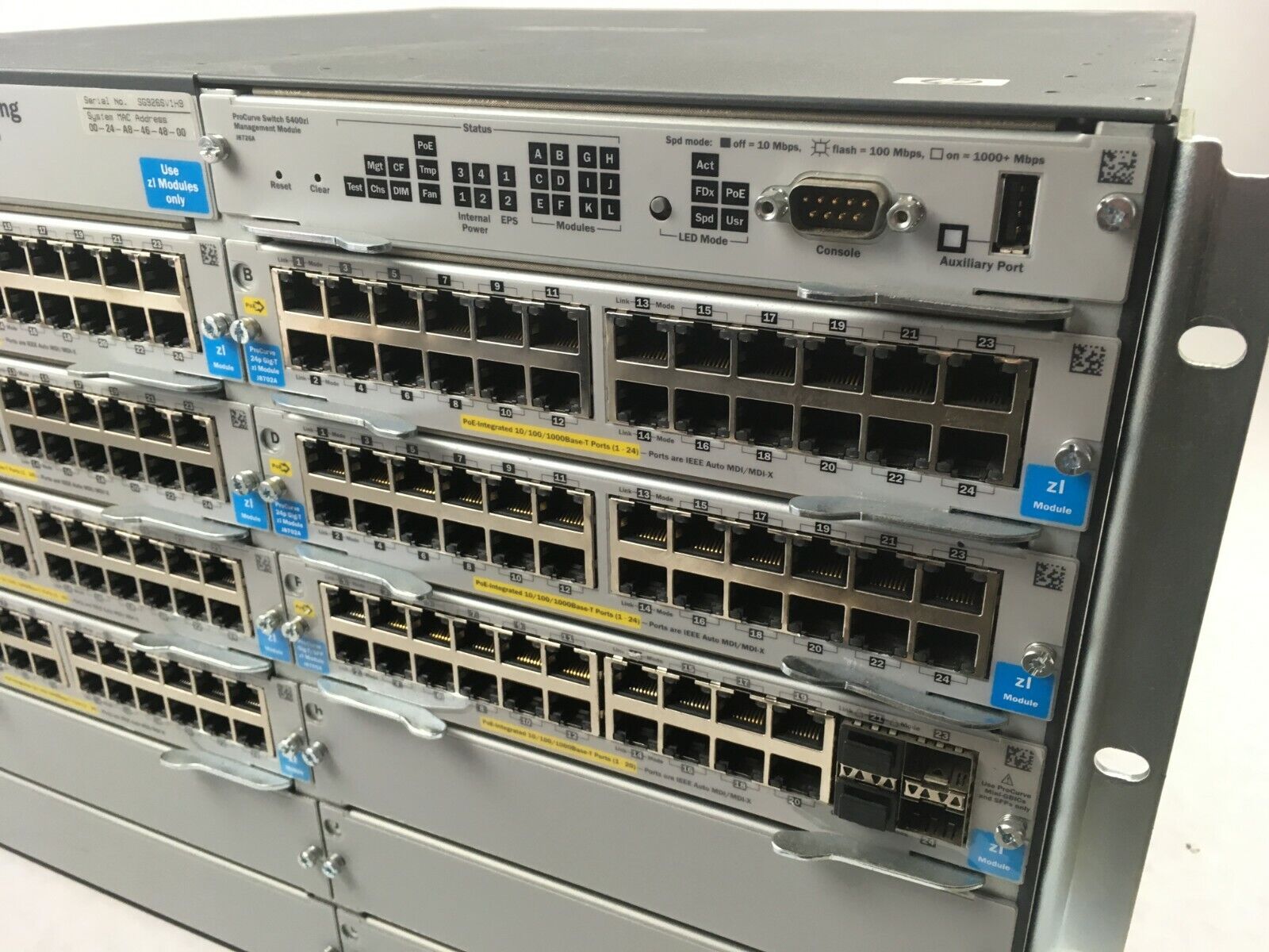 HP J8726A w/ 6 J8702A Modules + J8698A ProCurve Switch 5412 + J8705A Gig-T