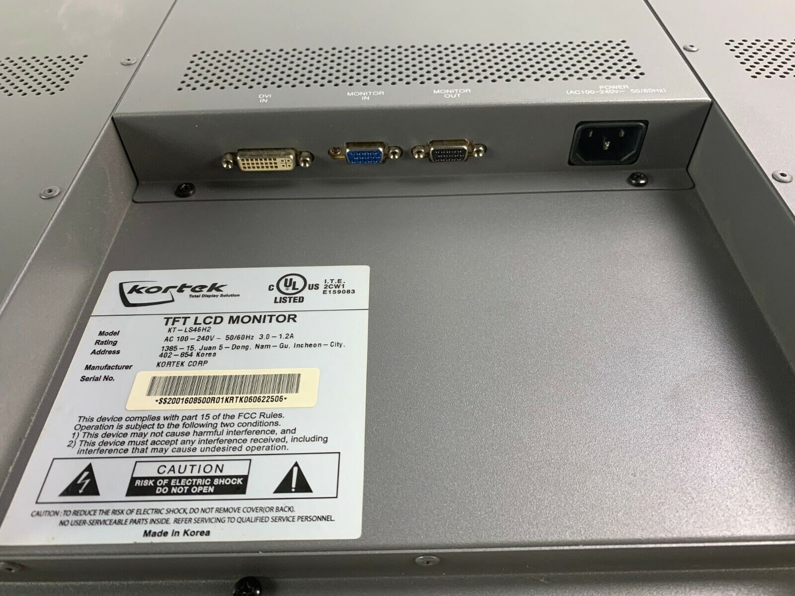 Kortek KT-LS46H2 46" TFT LCD VGA DVI Casino Gaming Monitor - Grade B