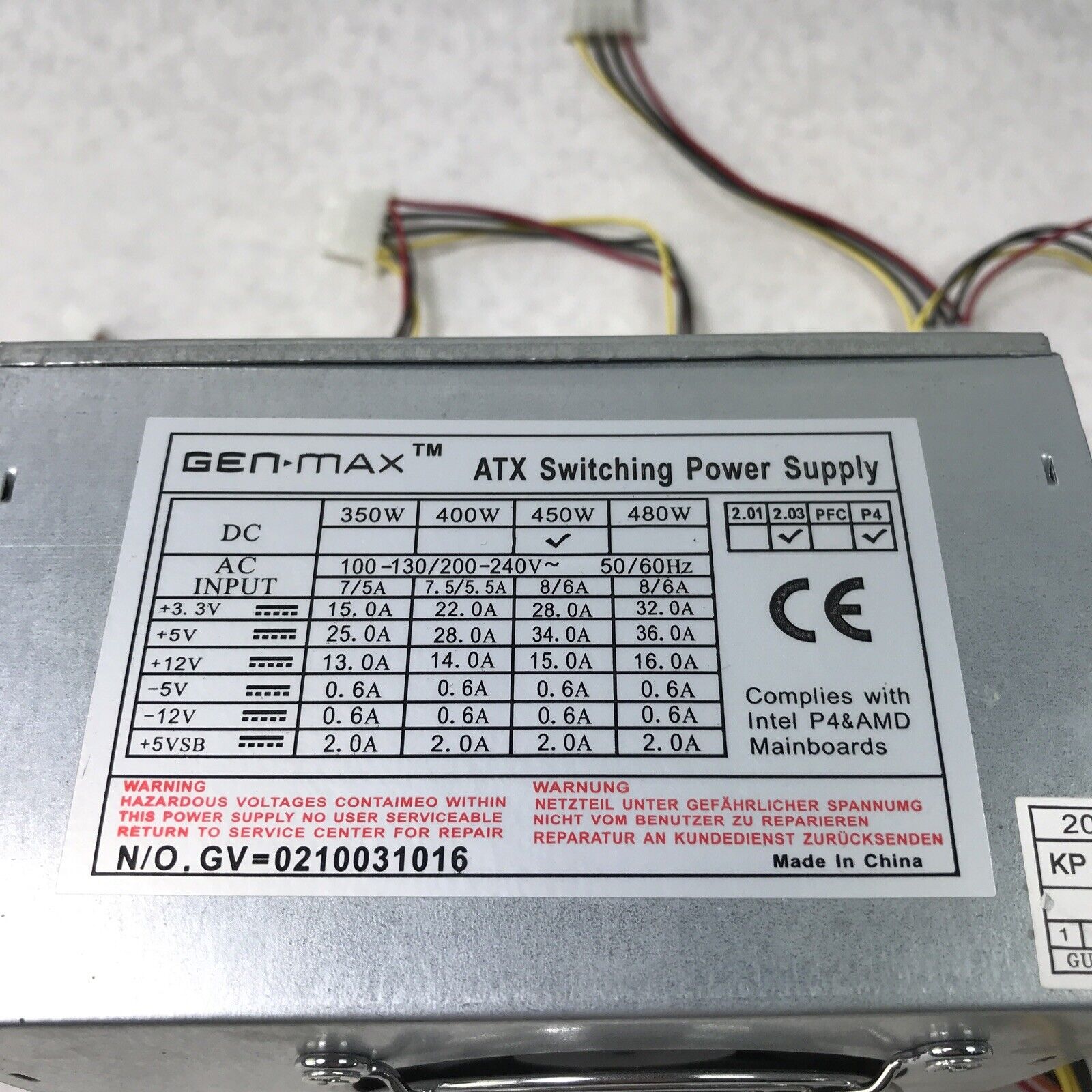 Gen-Max 480W 60Hz 0210031016 Power Supply (Tested and Working)